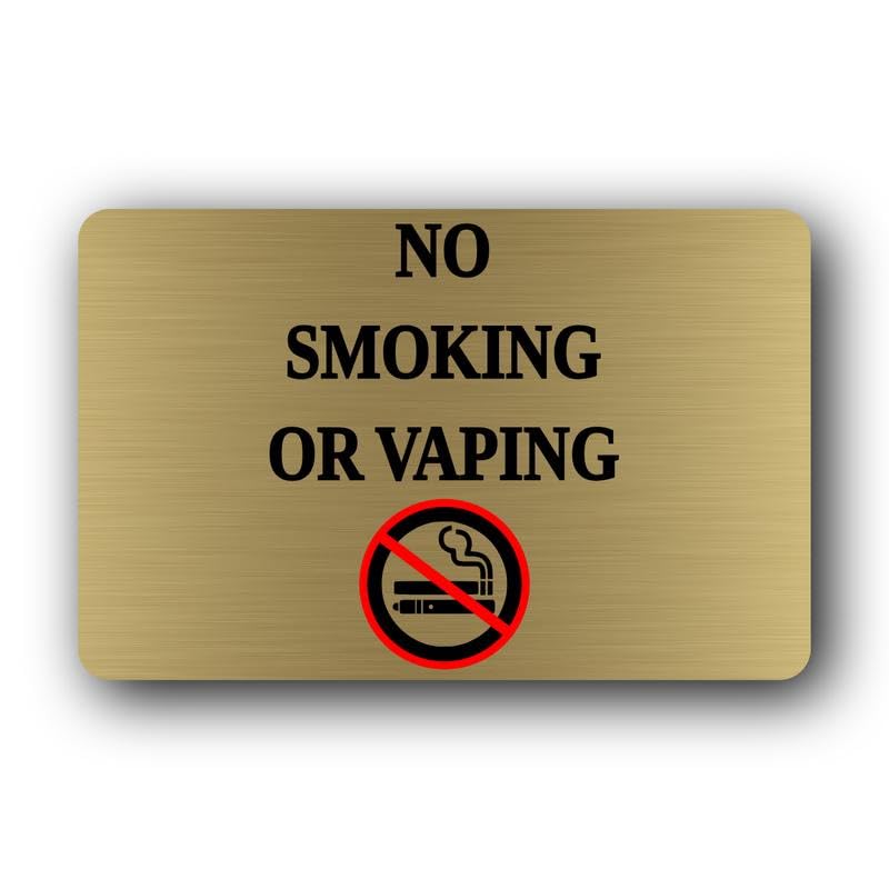 No Smoking or Vaping sign – 14.0x9.0cm Brushed Aluminium