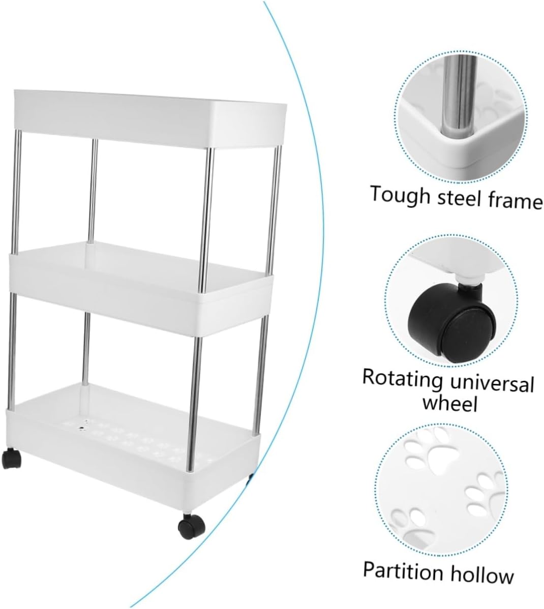 Alipis 1pc Rolling Three Bathroom Shelf Cart Removable Rack Mobile Organizer for Easy Storage Toilet Kitchen Living Room Random Bottom Pattern