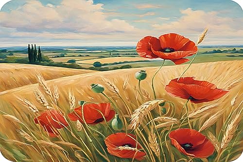 Poppies - Elegant Glass Worktop Protector by Pearl Glass (Poppyfield, 60 x 40cm Extra Large)