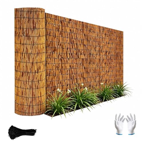 Reed Fence Roll, Bamboo Balcony Privacy Screen Panel, Outdoor Windbreak & Wall Backdrop, Reed Fencing for Backyard, Pool & Tiki Bar, Custom Size 1ft 4ft 6ft 3ft~50ft W(Brown)