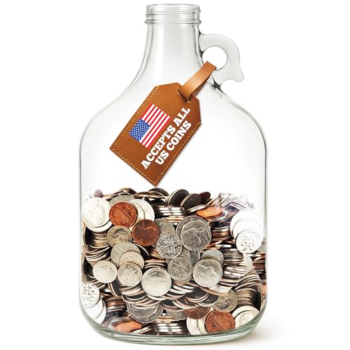 $2,000+ Glass Piggy Bank - Large 1.5 US Gallon (192 oz) Saving Money Jar - Kids & Adult Raffle Ticket Jar - Transparent Piggy Bank Money Box