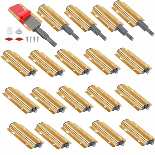 Redunest Push to Open Door Latch, 20 Pack Gold Magnetic Push Latches, Adhesive Heavy Duty Touch Latch Hardware for Push to Open Cabinet, Magnetic Door Catch for Cabinet Drawer Wardrobe Kitchen Door