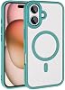 Zore Apple ile uyumlu iPhone 16 Plus Kılıf Wireless Şarj Özellikli Zore Krom M-safe Silikon Kapak Yeşil