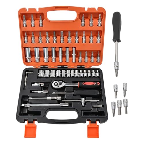 Juego De Llaves De Tubo Con Trinquete,53 Piezas Juego De Llaves Multifuncional Con Estuche De Almacenamiento - Juegos Para Mantenimiento Con De Vaso Y Trinquete,Para Fontanería Y Mecánica Autom