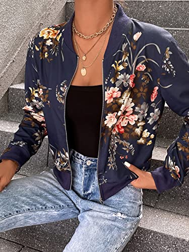 Women's Jacket Floral Print Zipper Bomber Jacket Jacket for Women