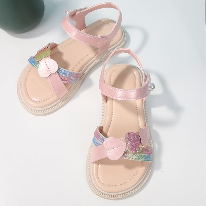 Image of kkdom Girls Cute Heart Sandals Open Toe Summer Flats Dress Sandals Shoes