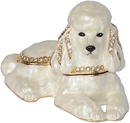 Minihouse Poodle Trinket Box Hinged Hand-Painted Enameled Dog Figurine Collectible Jewelry Box Ring Holder, Unique Gift for Home Decor