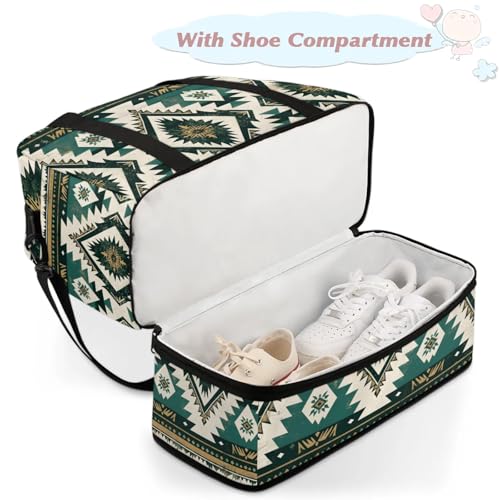 Large Travel Duffel Bag for Women Men Ethnic Bohemian Colorful Gym Bag Weekender Overnight Bags With Shoe Compartment Foldie Travel Tote Bag Carry On Personal Item Bag for Travel Gym Sports4
