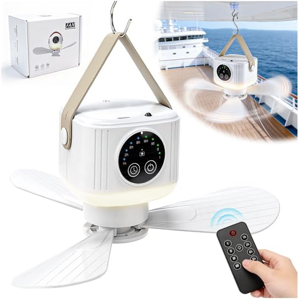 Magnetic Cruise Fan Portable Ceiling Fan for Cruise with LED Hanging Ceiling Fan, Remote&Timer&4 Speeds Hook Design for Cruise Cabin, Bedroom Sleeping, Camping, Travel & Cruise Essentials 2026