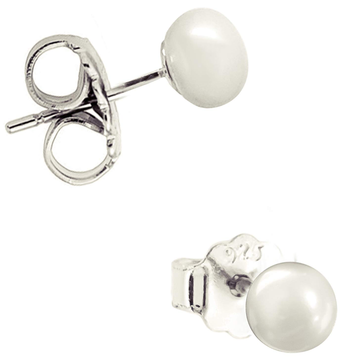ENTREPLATA Pendientes de Plata de Ley 925 Señora Perla Natural Redonda Mujer Perlas Cultivadas Agua Dulce de Rio de 5 a 10 mm.