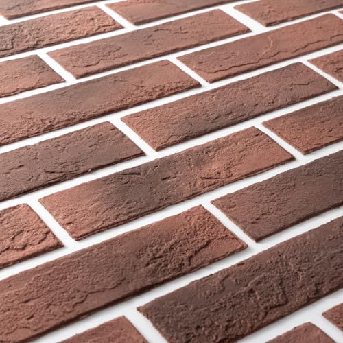Zoeteoz 100 Pcs Vintage Red Faux Thin Brick 3D Wall Tiles Veneers, 14 Sq.Ft, Interior Wall Decor Backsplash for Living Room, Kitchen Veneers & Skirting, Fireplace Walls