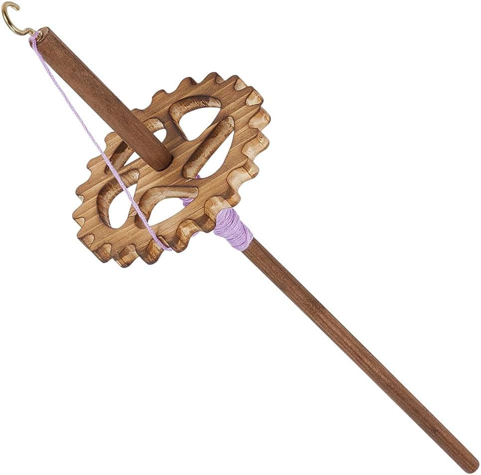 BENECREAT Drop Spindle Top Whorl, Spinner Wheel Tool Yarn, Wooden Weaving Spindle Whorl Yarn Spin Tool for Beginners DIY Spinning Crafts Supply (3.54x12.87inch Gear)