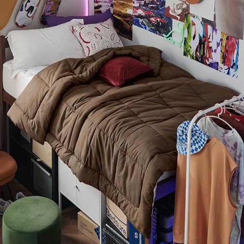 Image of Bedsure Comforter Duvet Insert - Quilted Comforters Twin Size, All Season Duvet, GentleSoft Down Alternative Bedding, with 8 Tabs, Gifts for Women /Men, Brown, Twin 88 x 68 Inches