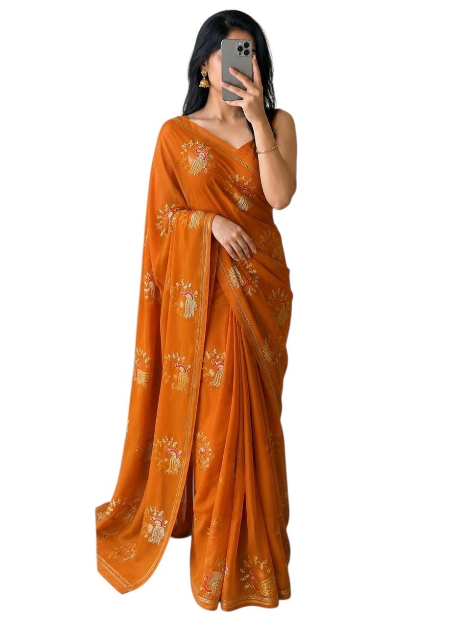 Women's Peacock Design Embroidery Work Saree | 5.5 Meter Designer Ethnic Saree without Blouse Piece | Elegant Traditional Saree for Wedding & Occasion Wear-picture-45