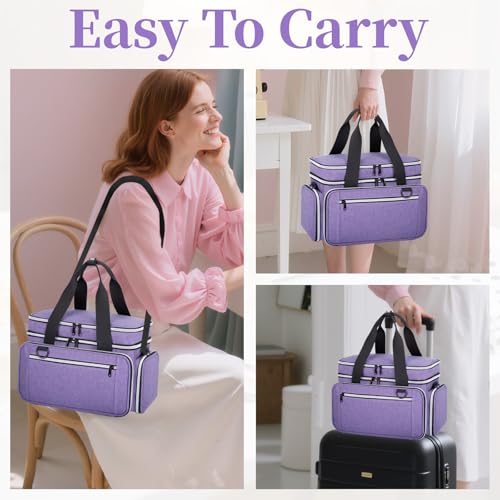 Anitor Large Sewing Supplies Organizer, Double Layer Sewing Storage Organizer with Two Detachable Dividers, Travel Sewing Bag Organizer with Shoulder Strap for Accessories, Purple, (Bag Only) by Anitor - Image 7