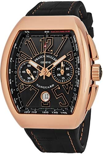 Vanguard Mens Rose Gold Automatic Chronograph Watch - Tonneau Black Face with Luminous Hands, Date and Sapphire Crystal - Swiss Made with Tachymeter Scale V 45 CC DT 5N NR