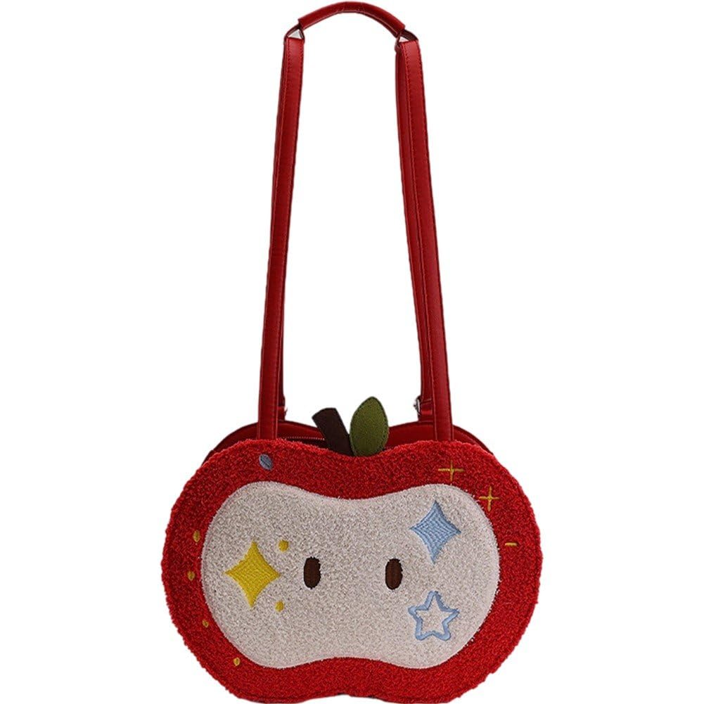 Sac à dos pomme pour les cours et sorties grand sac en peluche douce style kawaii de tous les jours