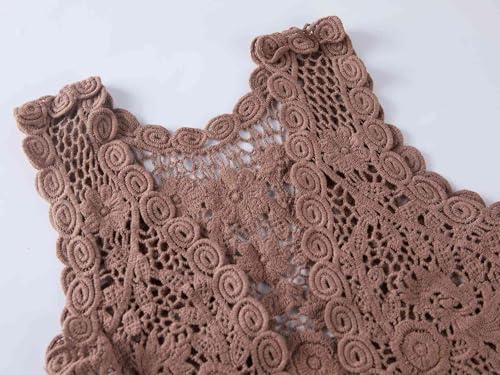 Image of Girls Crochet Vest Cardigan with Fringe V-Neck Sleeveless Boho Vest Hollow Out Cardigan