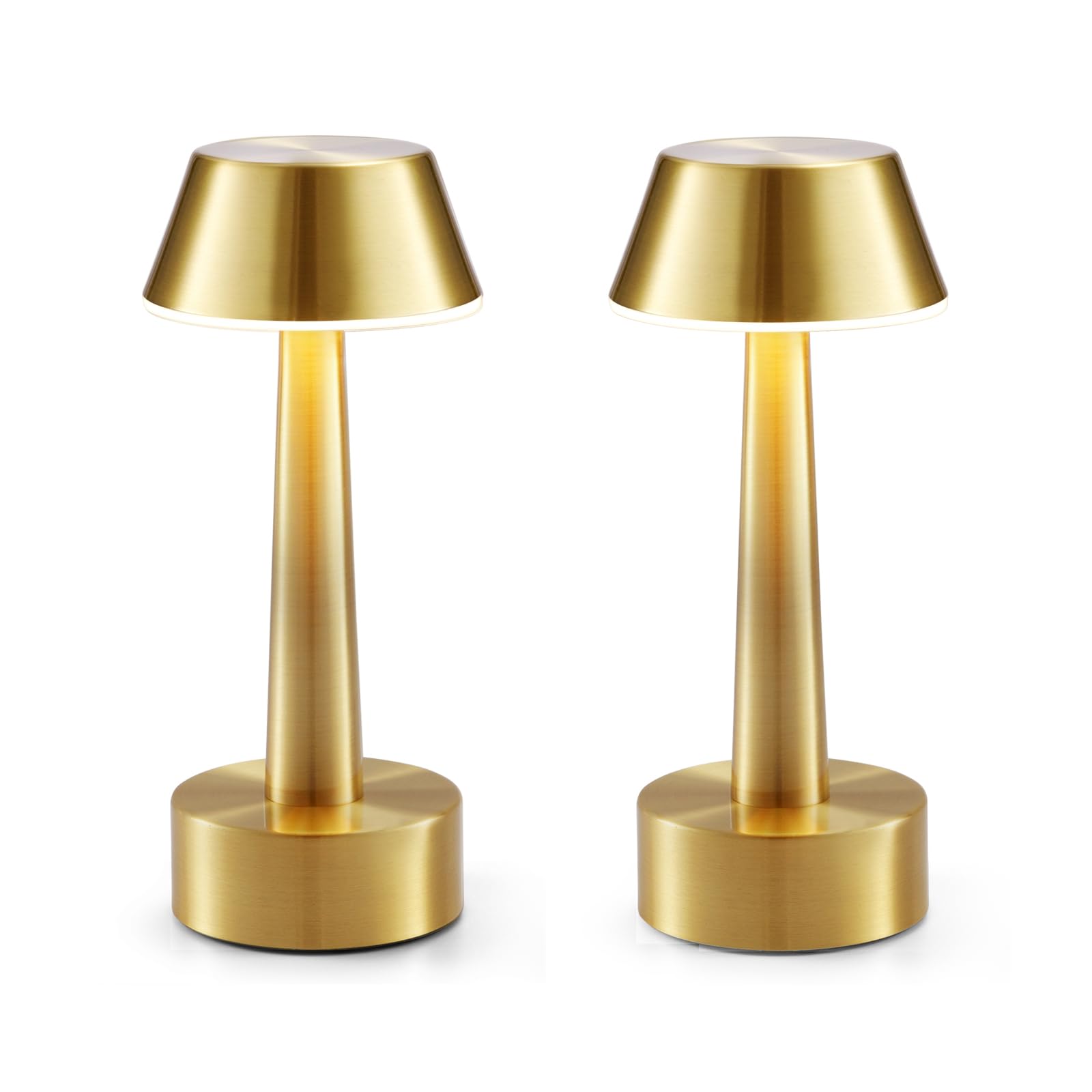 2 Pack Small Cordless Table Lamp Battery Operated Gold Lamp for Restaurant Dinner Table Rechargeable 3-Way Dimmable Touch