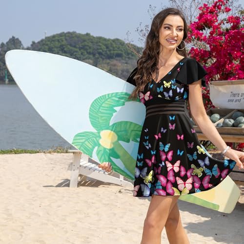Swim Dress for Women Swimwear Vintage Tummy Control Swimsuits Swimdress with Shorts Butterfly — view 6