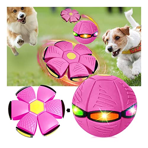 Pet Toy Flying Saucer, Decompression Deformation Foot Stomp Light-Emitting Venting Stomp Ball for Dogs Adult Cats (Rose Red, 3 Lights)