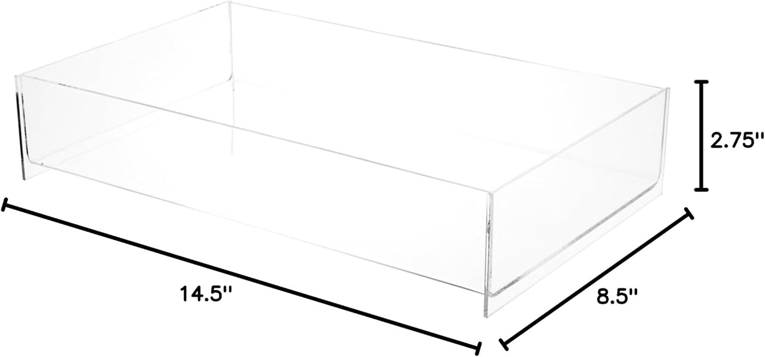 Plymor Clear Acrylic Rectangular Open Top Merchandise Display Tray, 8.5" W x 14.5" D x 2.75" H