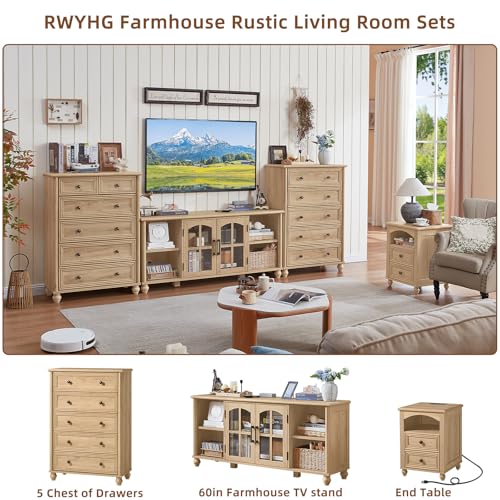 Image of RWYHG Farmhouse TV Stand for 60 in TV, Entertainment Center for Living Room