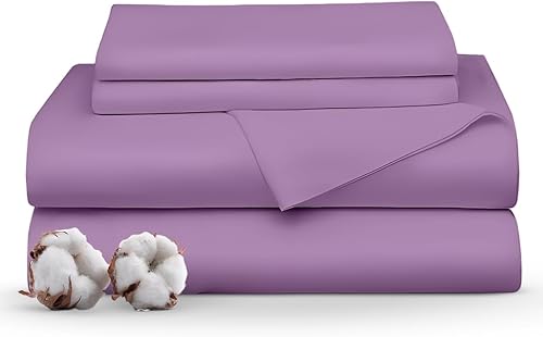 Sábanas 100% de algodón egipcio tamaño Queen, sábanas de 1000 hilos lila para cama de tamaño California King, sábanas de algodón de fibra larga,