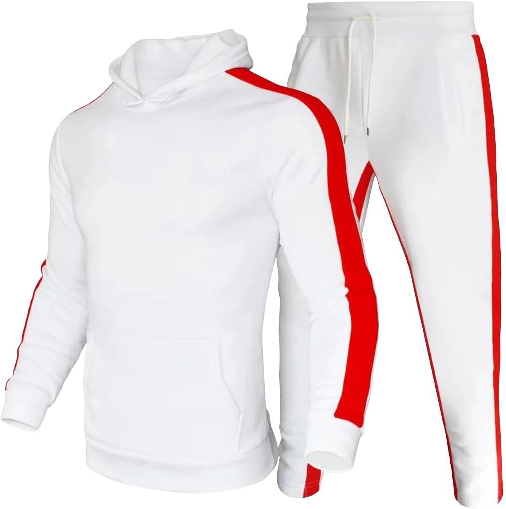 Men's Autumn Winter Striped Hooded Two Piece Casual Sports Suit For Jogging Training