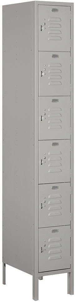 Salsbury Industries Assembled 6-Tier Box Style Standard Metal Locker with One Wide Storage Unit, 6-Feet High by 18-Inch Deep, Gray