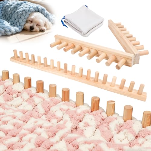 32 Solid Wood Chunky Blanket Loom for Chunky Yarn to Knit without Needles - Foldable Chunky Yarn Loom for Blankets & Scarves - Available in 32/48/72 - with Storage Bag Stress Relief DIY Gift
