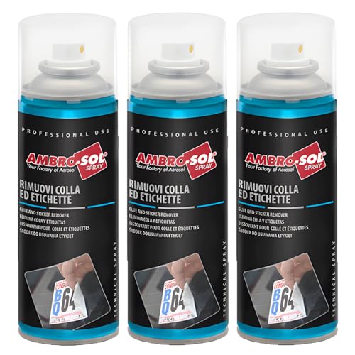 3 bombolette di Rimuovi Colla ed Etichette spray da 200ml, di colore bianco tenue, ideale per rimuovere adesivi etichette e colla senza lasciare residui