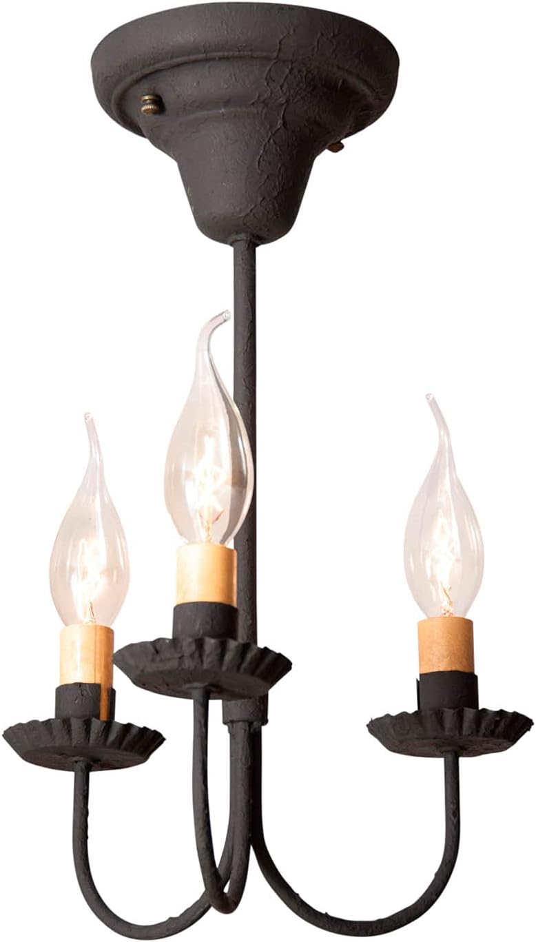 Irvin's Tinware, 9181BK, 3 Light Westford Ceiling Light in Textured Black, Primitive Country Lighting