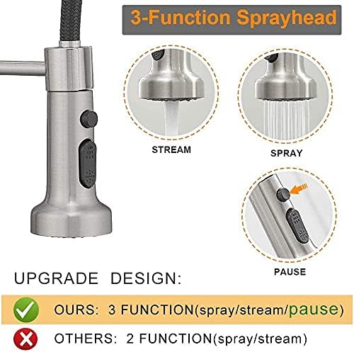 GULICA Kitchen Tap, Commercial Kitchen Mixer Tap with 3 Water Mode Pull Down 360 Swivel Sprayer, Kitchen Tap Brushed Nickel