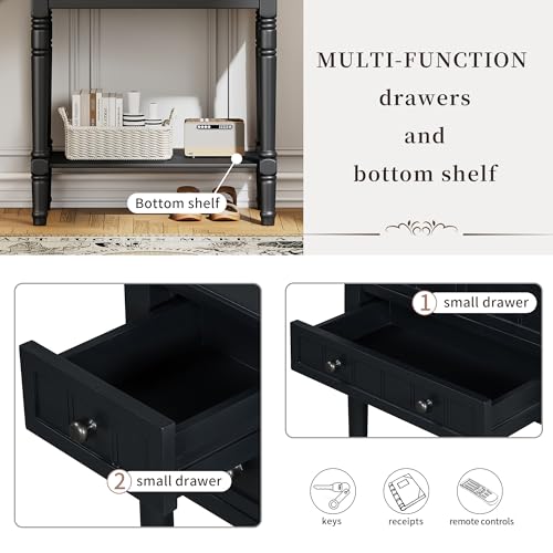 Ball & Cast 23.7" Classic Console Table with 3 Storage Drawers and Bottom Shelf,Wooden Sofa Table Behind The Couch,Entryway Table with Tapered Legs for Entrance, Hallway, Living Room,Black by Ball & Cast - Used condition - Image 5