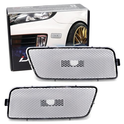 iJDMTOY Euro Clear/White Lens Front Bumper Side Marker Light Housing Replacements Compatible With Volkswagen: 2010-2014 MK6 GTI, Replace OEM Amber Sidemarker Lamps