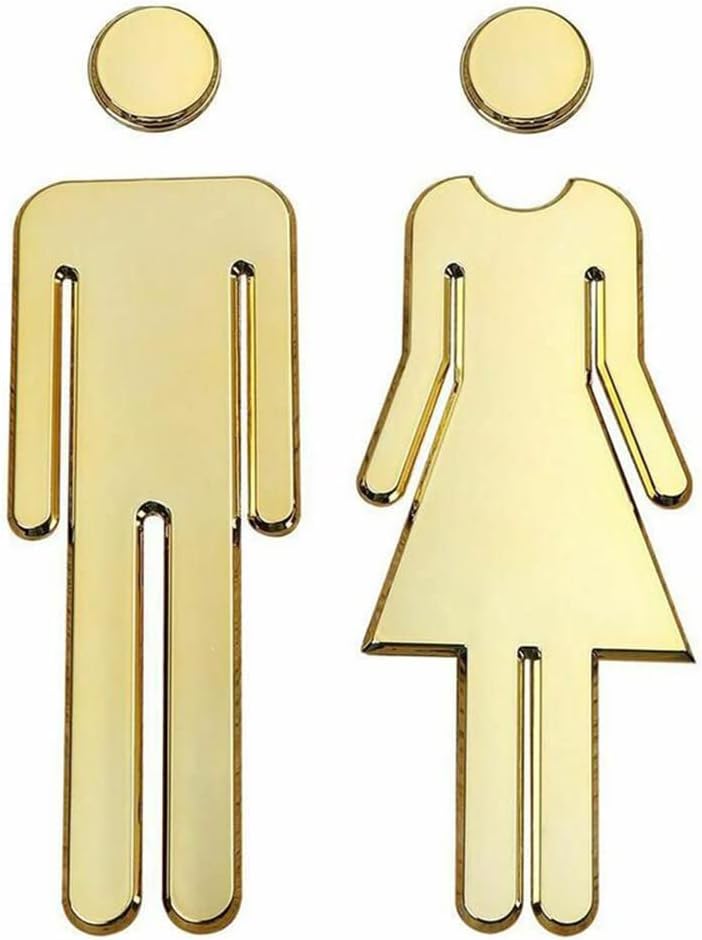3D Toilet Sticker, Men and Women, DIY Toilet Door Sign, Toilet Signs, Toilet Signs (Black) (Gold)