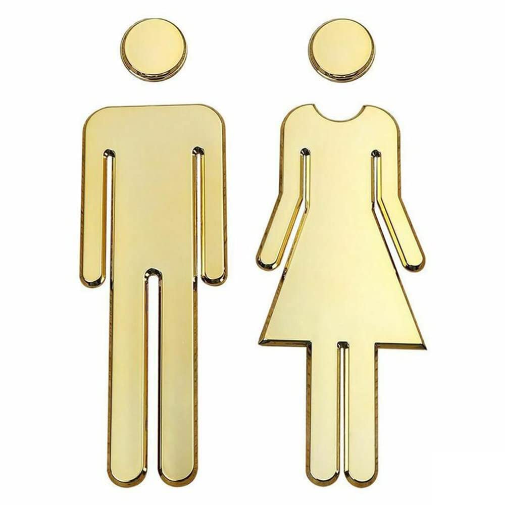 GTHTUHFD 3D Toilet Sticker, Diy Man And Woman Toilet Sticker Wc Door Sign Decals Toilet Signs Restroom Washroom Signage Plaque Wall Sticker Decor Removable - Silver Gold