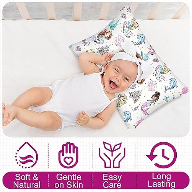 Ganeen 2 Pcs Mermaid Toddler Pillowcase Sized 14 x 19 Fits 12 x 16 or 13 x 18 Cotton Pillow Cover Kids Soft Pillowcase for Travel Girl Boy Infant Sleep(Mermaid)