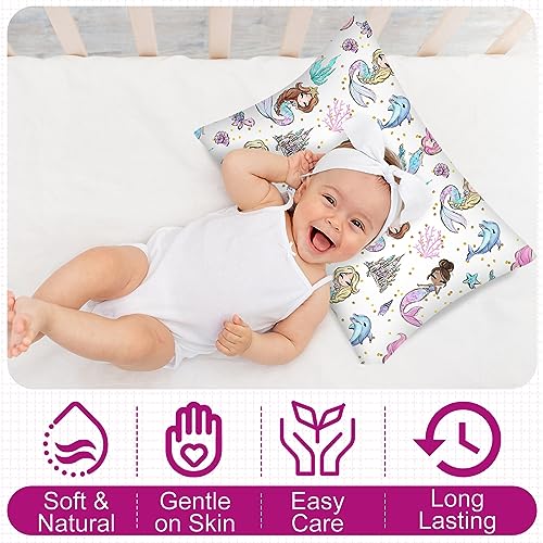Image of Ganeen 2 Pcs Mermaid Toddler Pillowcase Sized 14 inch x 19 inch Fits 12 inch x 16 inch or 13 inch x 18 inch Cotton Pillow Cover Kids Soft Pillowcase for Travel Girl Boy Infant Sleep(Mermaid)