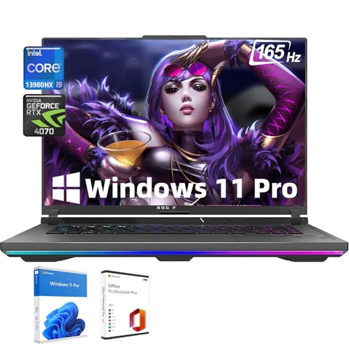 Image of ASUS-ROG Strix G16-Gaming Laptop, 16 inch 165Hz Display,Intel i9-13980HX(24-core), NVIDIA GeForce RTX 4070, 32GB DDR5 RAM, 2TB SSD, Backlit Keyboard, Windows 11 Pro, & Microsoft Office Lifetime License