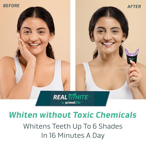 Image of Primal Life Organics V4 Real White Red /Blue LED Light Teeth Whitening System - Includes 20 Treatments
