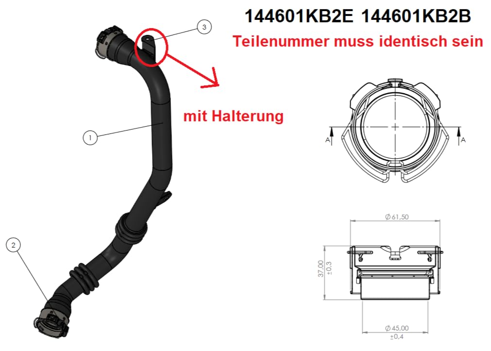 LLS-GERMANY Tubo Turbo compatibile con Nis.san Juke (F15), 1.5 dCi, 110 CV, 144601KB2E, 144601KB2B, attacco originale HENN