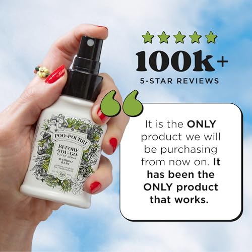 Image of Poo-Pourri Before-You-Go Toilet Spray, Bamboo Rain, 2 Fl Oz, Up to 100 Uses, Bathroom Odor Deodorizer with Essential Oils for Home or Work, Travel Essentials, TSA Approved Size, Bamboo & Fresh Grass