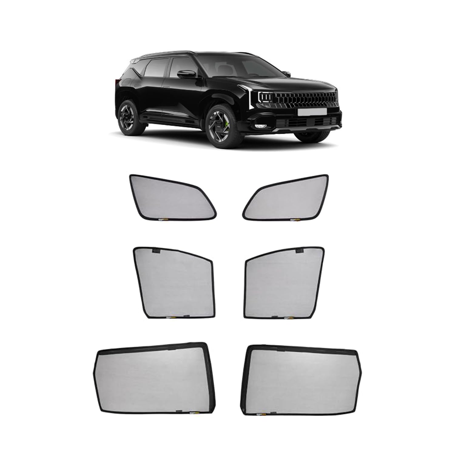 Amazon Basics Side Window Sun Shade for Kia Seltos (2026 Onwards) - Front Half Cut + Rear Zipper | Custom-Fit Magnetic Car Curtains | Black | Pack of 6 Pcs | Cotton Mesh-image-47