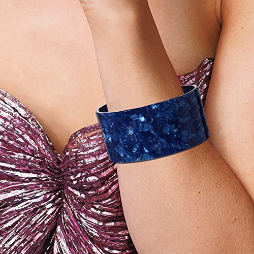 FAERLIIRY Wide Cuff Bangle Bracelets for Women Acrylic Resin Tortoise Chunky Bangles Adjustable Colorful Open Wrap Wide Bracelet Statement Jewelry Gifts (Blue)3
