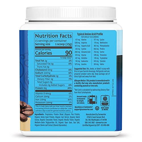 Image of Sunwarrior Organic Plant Based Protein Powder | Vegan Organic Protein Powder Mocha Flavored with BCAA Amino Acids & Hemp Seed Pea Blend | Non-GMO Soy Dairy Filler & Gluten Free (Mocha, 15 Servings)