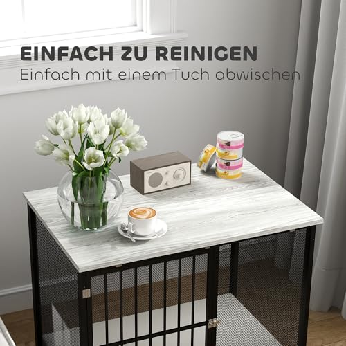 PawHut Hundekäfig für Zuhause, Abschließbar Hundehütte mit Kissen, Hundebox mit Paletten, Hundehaus für mittelgroße Hunde unter 20 kg, Grau, 88 x 55 x 71 cm
