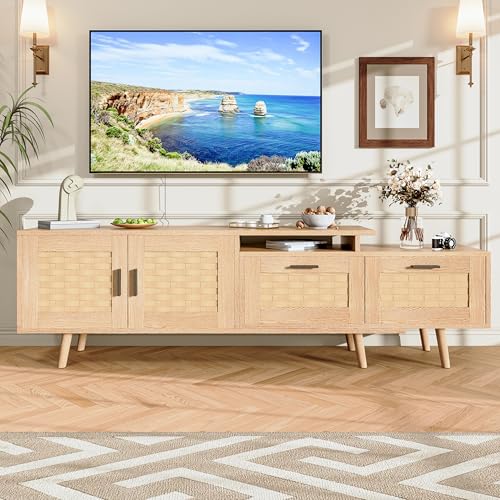 ADFUNIT TV Schrank, Rattan TV Lowboard mit 2 Schubladen und 2 Türen,...
