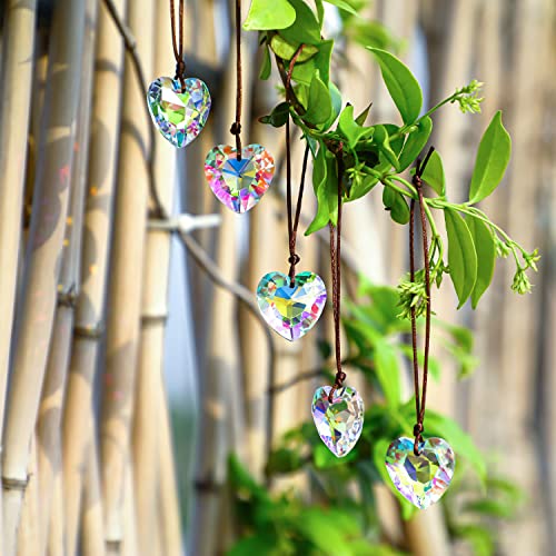 12pcs Colorful Crystal Heart Prism Suncatcher, Heart Prism Chandelier Drop Parts Window Sun Catcher Crystals Hanging Pendant, 27mm Rainbow Maker Wedding Decor